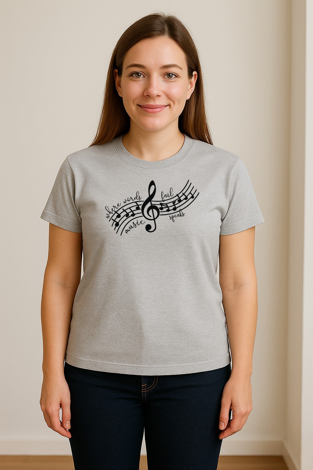 Music Speaks T-Shirt, Treble Clef and Notes Design for Musicians and Band Teachers