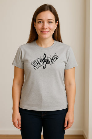 Music Speaks T-Shirt, Treble Clef and Notes Design for Musicians and Band Teachers