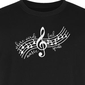 Music Speaks T-Shirt, Treble Clef and Notes Design for Musicians and Band Teachers