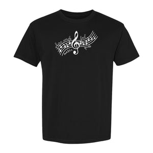 Music Speaks T-Shirt, Treble Clef and Notes Design for Musicians and Band Teachers