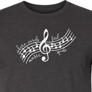 Music Speaks T-Shirt, Treble Clef and Notes Design for Musicians and Band Teachers