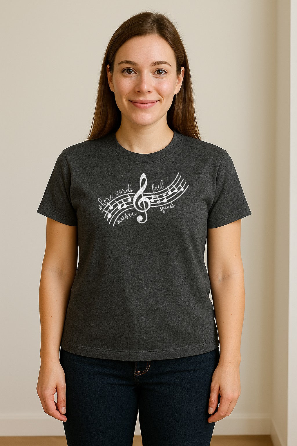 Music Speaks T-Shirt, Treble Clef and Notes Design for Musicians and Band Teachers