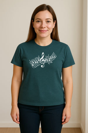 Music Speaks T-Shirt, Treble Clef and Notes Design for Musicians and Band Teachers