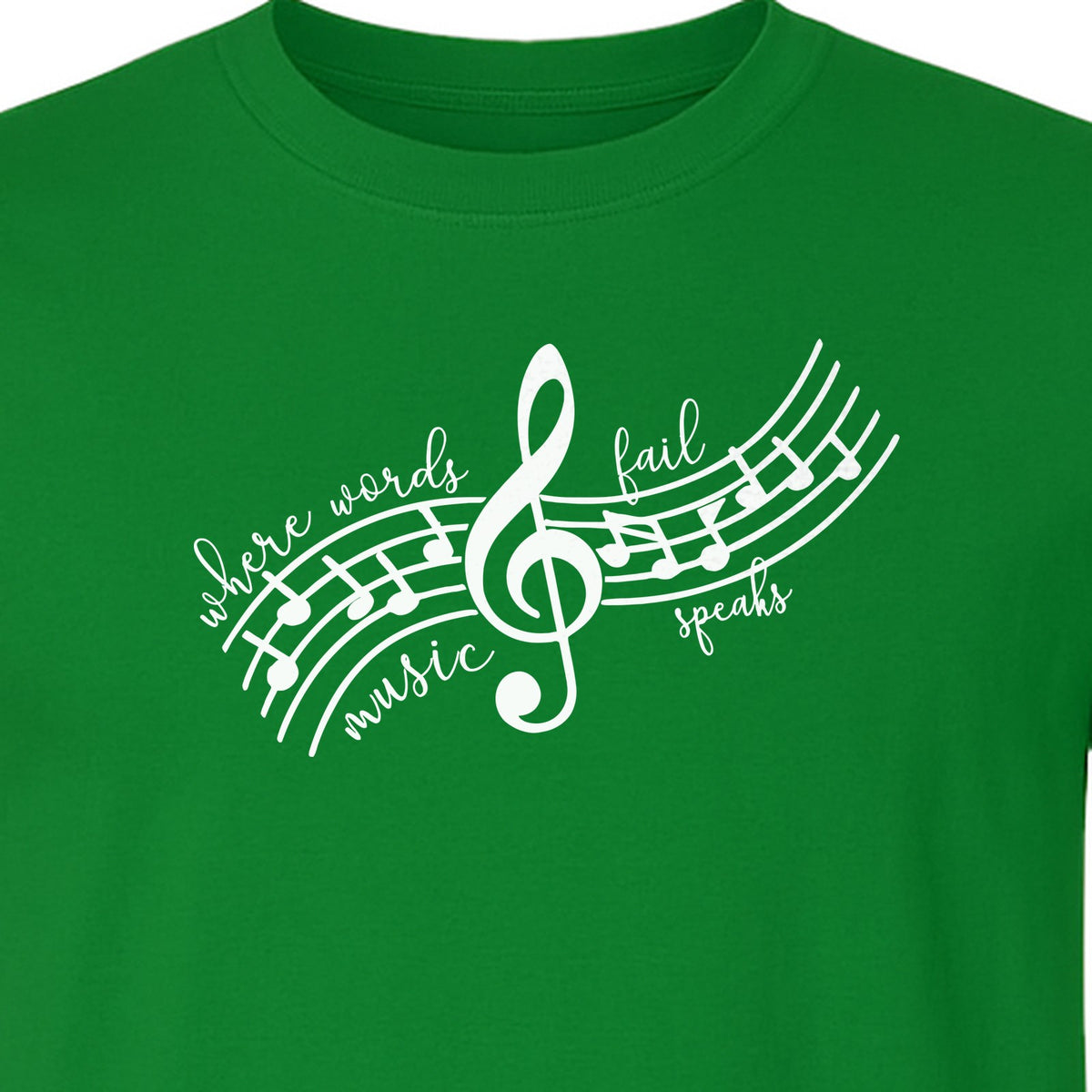 Music Speaks T-Shirt, Treble Clef and Notes Design for Musicians and Band Teachers
