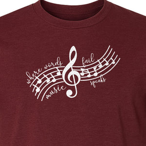 Music Speaks T-Shirt, Treble Clef and Notes Design for Musicians and Band Teachers