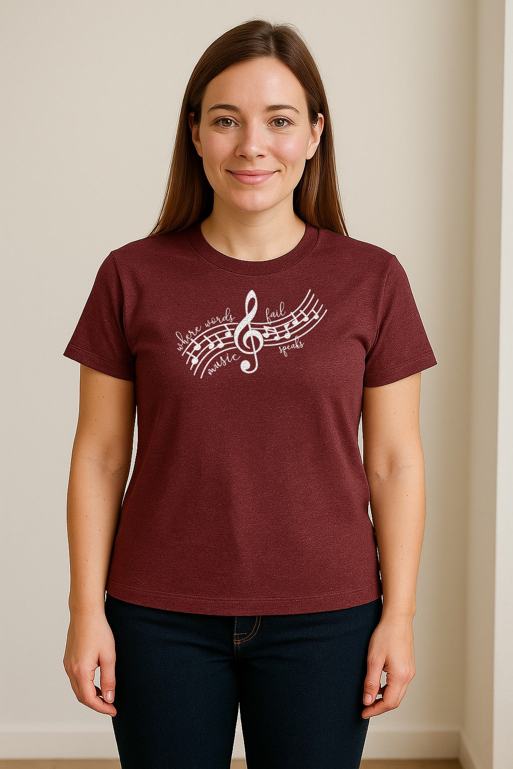 Music Speaks T-Shirt, Treble Clef and Notes Design for Musicians and Band Teachers