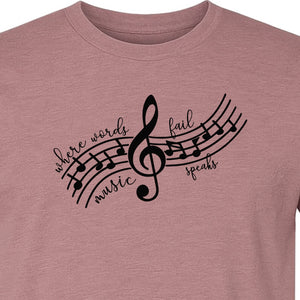 Music Speaks T-Shirt, Treble Clef and Notes Design for Musicians and Band Teachers
