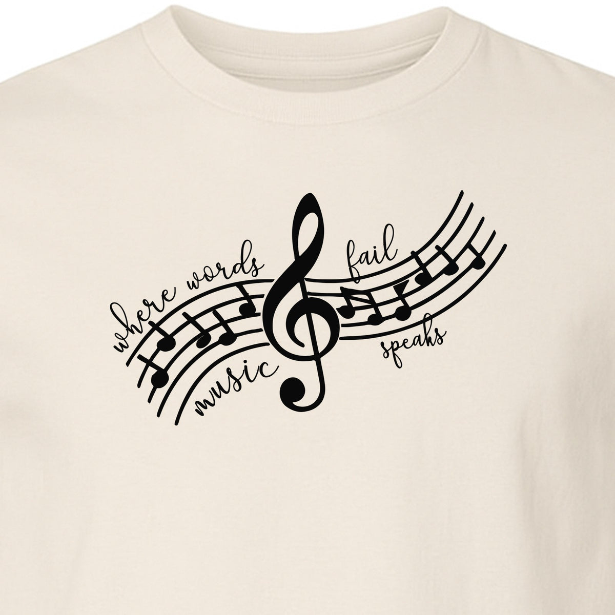 Music Speaks T-Shirt, Treble Clef and Notes Design for Musicians and Band Teachers