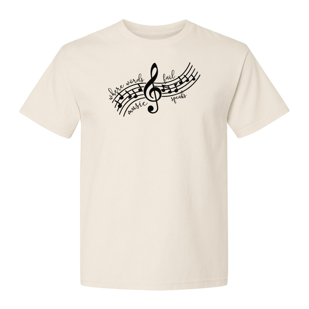 Music Speaks T-Shirt, Treble Clef and Notes Design for Musicians and Band Teachers