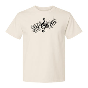 Music Speaks T-Shirt, Treble Clef and Notes Design for Musicians and Band Teachers