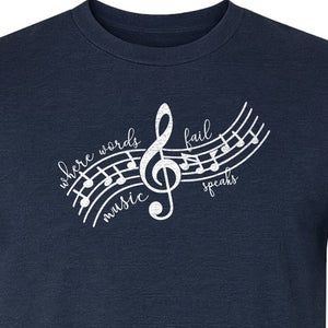 Music Speaks T-Shirt, Treble Clef and Notes Design for Musicians and Band Teachers