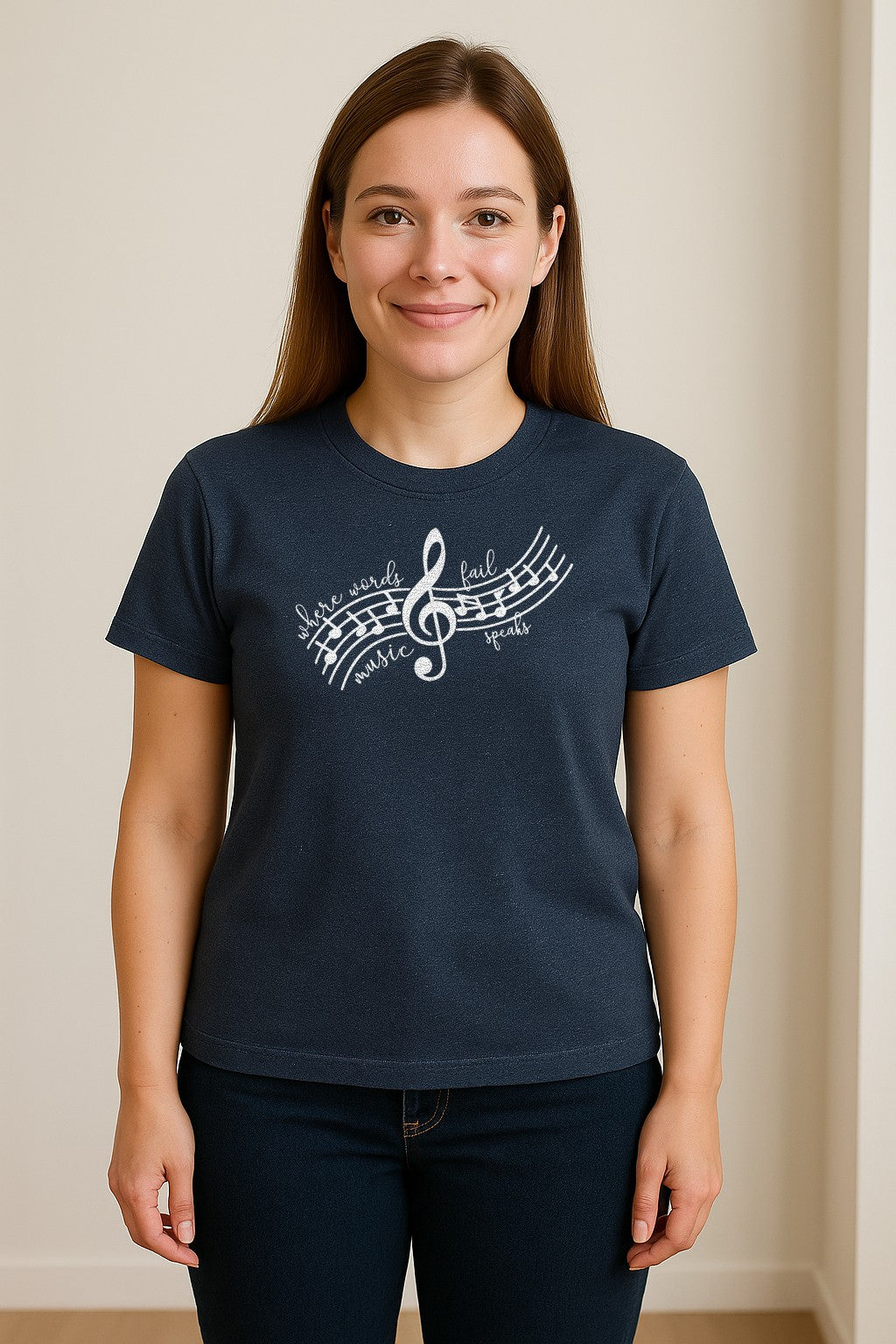 Music Speaks T-Shirt, Treble Clef and Notes Design for Musicians and Band Teachers