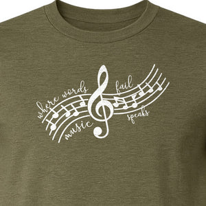Music Speaks T-Shirt, Treble Clef and Notes Design for Musicians and Band Teachers