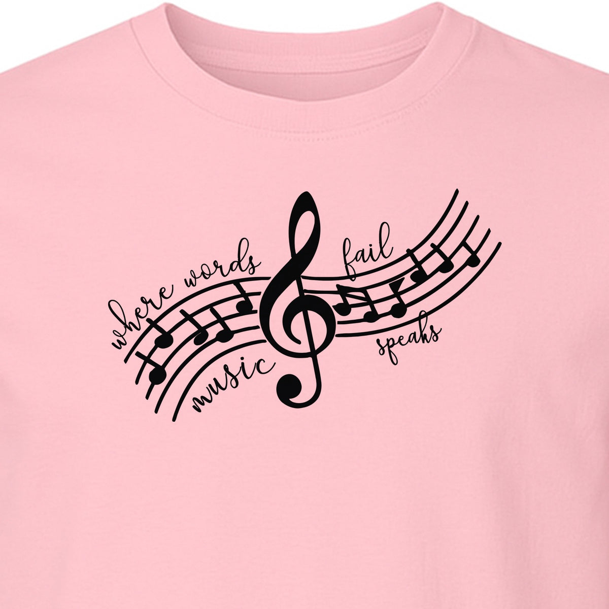 Music Speaks T-Shirt, Treble Clef and Notes Design for Musicians and Band Teachers