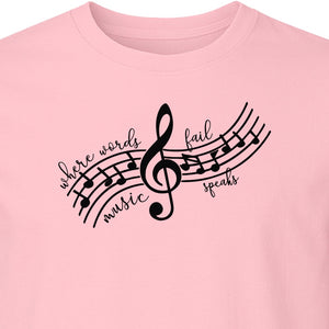 Music Speaks T-Shirt, Treble Clef and Notes Design for Musicians and Band Teachers