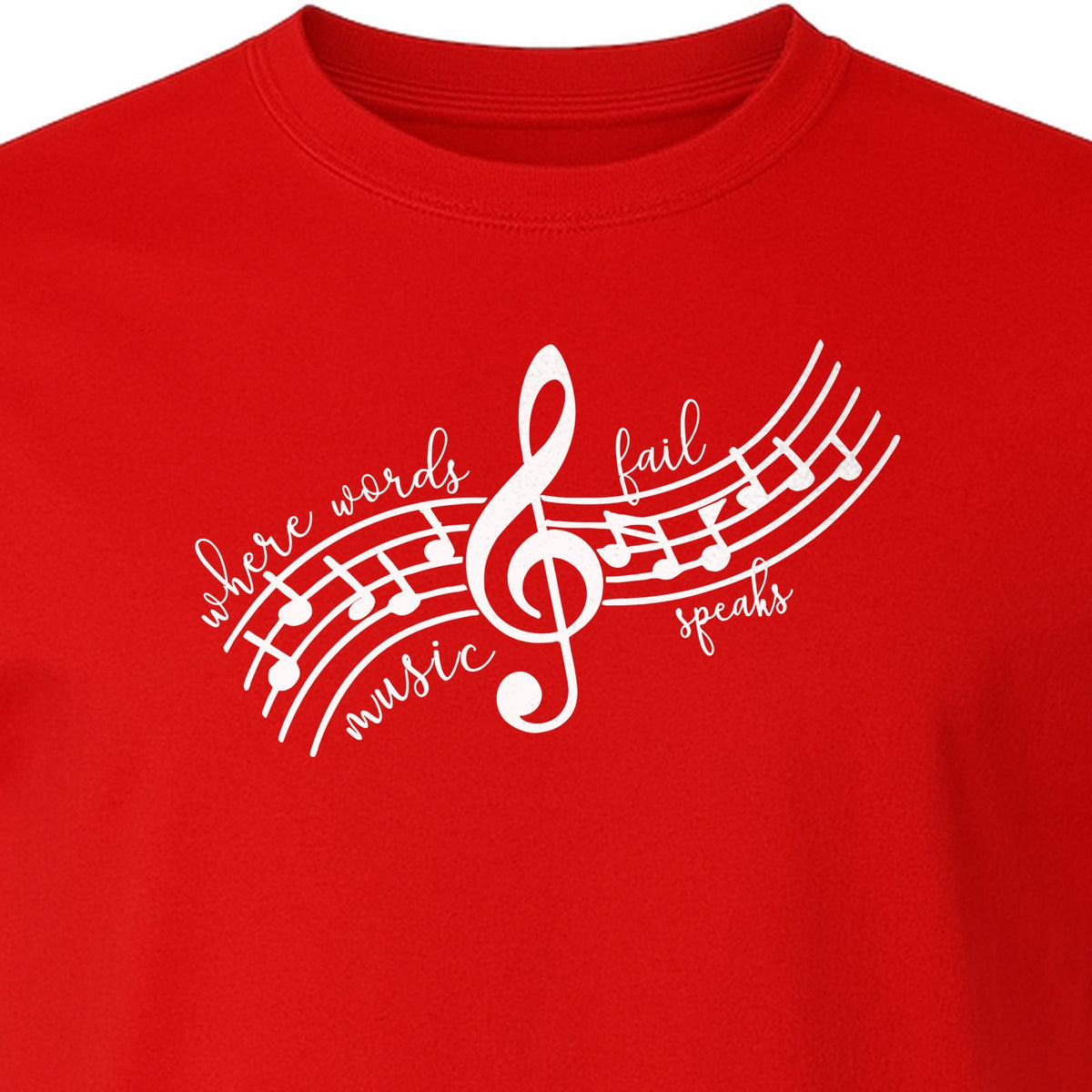Music Speaks T-Shirt, Treble Clef and Notes Design for Musicians and Band Teachers
