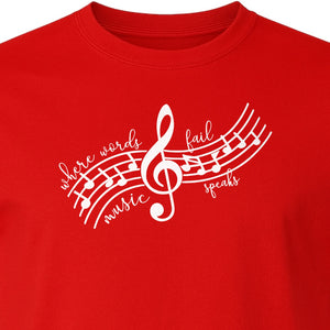 Music Speaks T-Shirt, Treble Clef and Notes Design for Musicians and Band Teachers