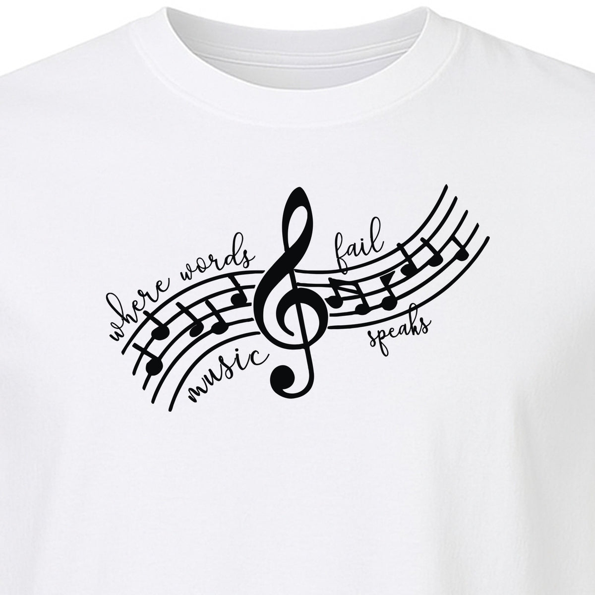 Music Speaks T-Shirt, Treble Clef and Notes Design for Musicians and Band Teachers