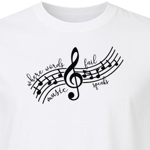 Music Speaks T-Shirt, Treble Clef and Notes Design for Musicians and Band Teachers
