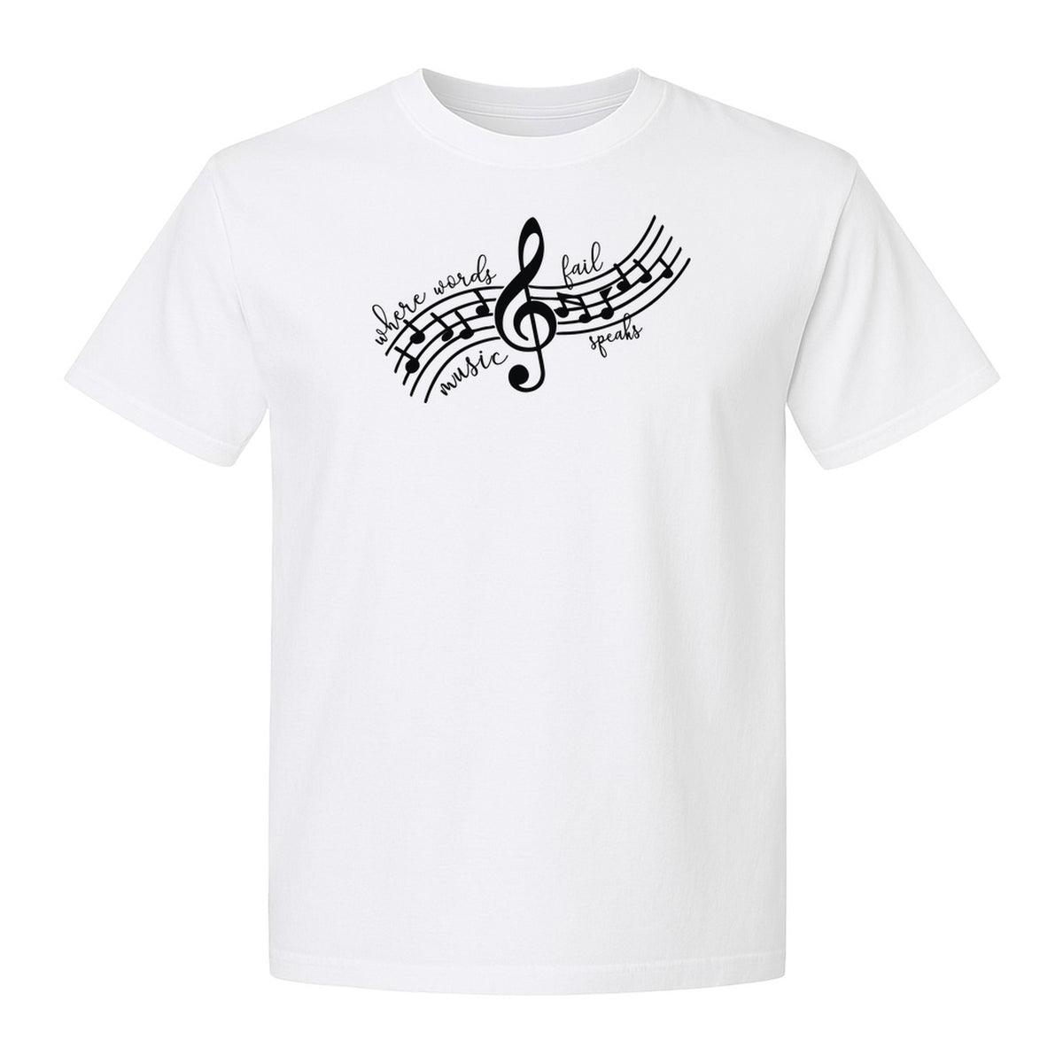 Music Speaks T-Shirt, Treble Clef and Notes Design for Musicians and Band Teachers