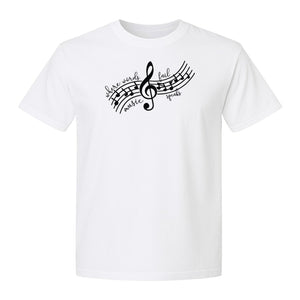 Music Speaks T-Shirt, Treble Clef and Notes Design for Musicians and Band Teachers
