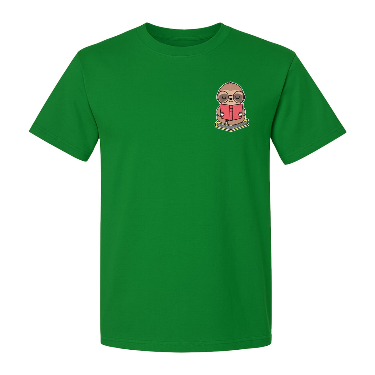Sloth Reading T-Shirt, Cute Book Lover Pocket Print Tee for Bookworms and Library Fans