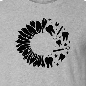 Dentist T-Shirt, Sunflower and Dental Tools Graphic for Hygienists, Students and Clinic Staff
