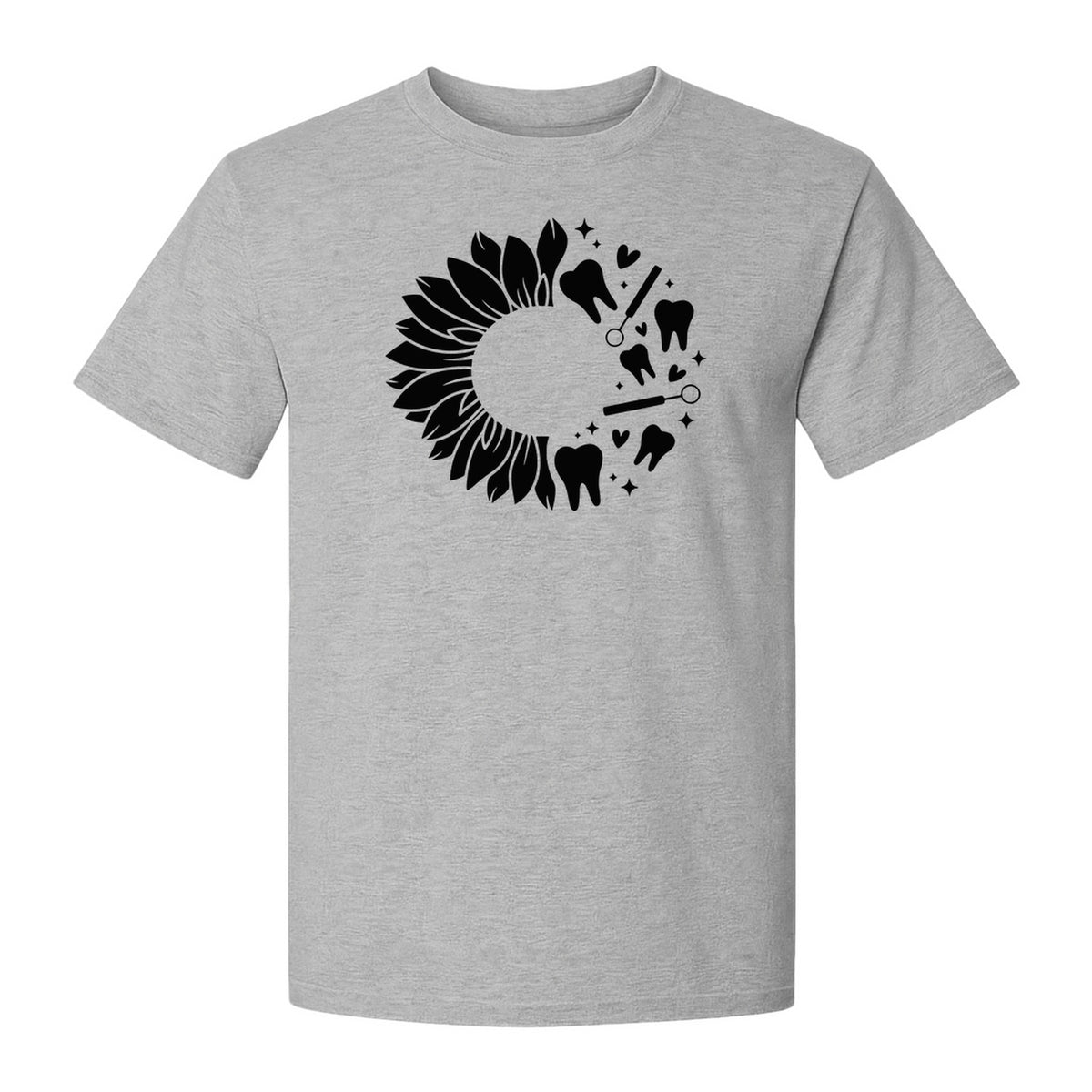 Dentist T-Shirt, Sunflower and Dental Tools Graphic for Hygienists, Students and Clinic Staff