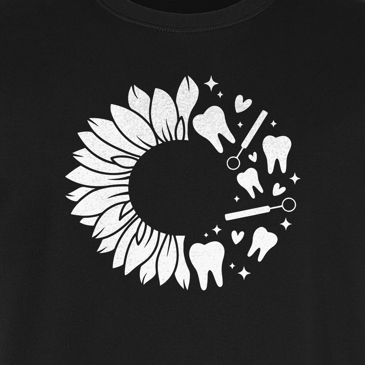 Dentist T-Shirt, Sunflower and Dental Tools Graphic for Hygienists, Students and Clinic Staff