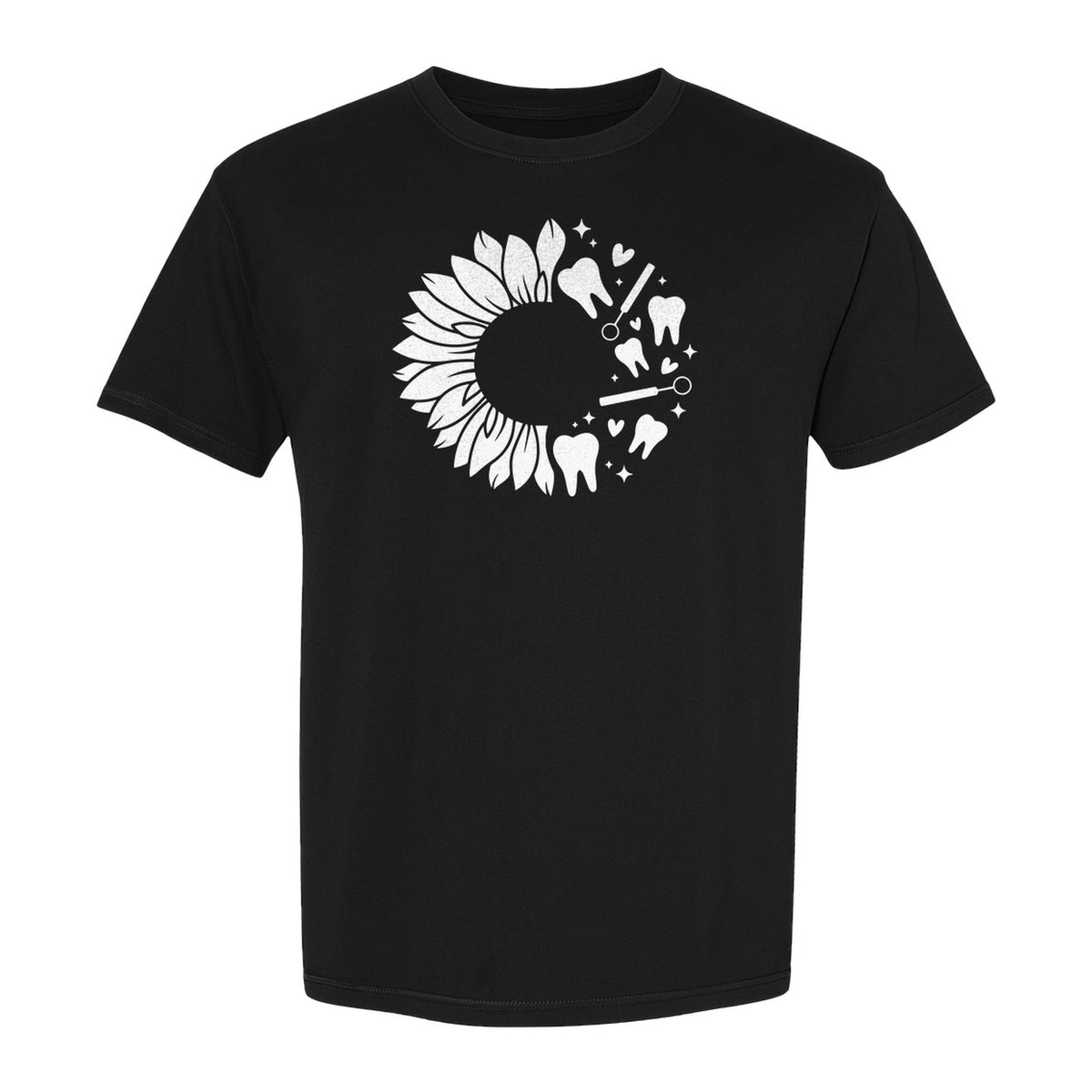 Dentist T-Shirt, Sunflower and Dental Tools Graphic for Hygienists, Students and Clinic Staff