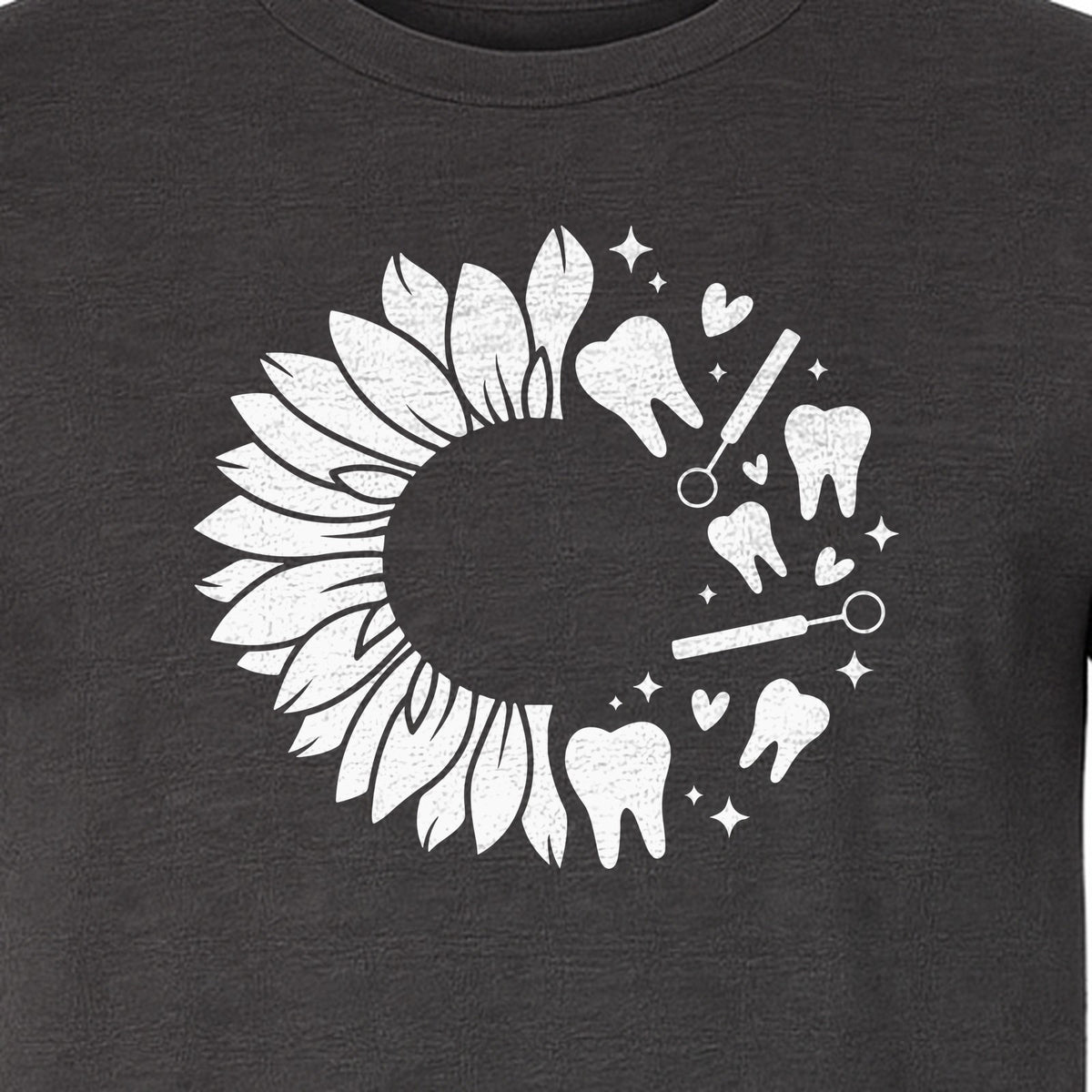 Dentist T-Shirt, Sunflower and Dental Tools Graphic for Hygienists, Students and Clinic Staff