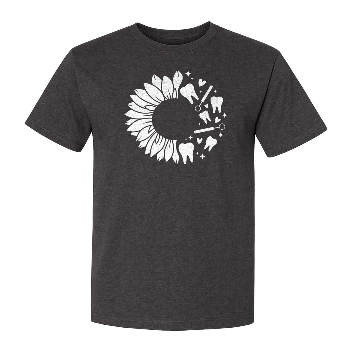Dentist T-Shirt, Sunflower and Dental Tools Graphic for Hygienists, Students and Clinic Staff