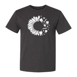 Dentist T-Shirt, Sunflower and Dental Tools Graphic for Hygienists, Students and Clinic Staff