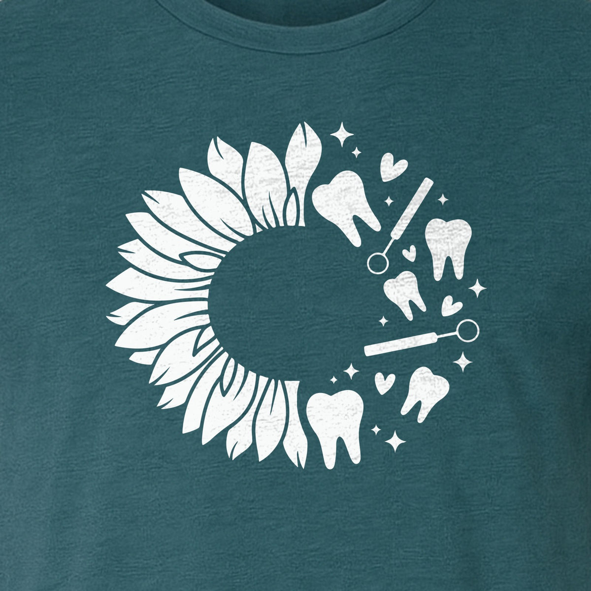 Dentist T-Shirt, Sunflower and Dental Tools Graphic for Hygienists, Students and Clinic Staff