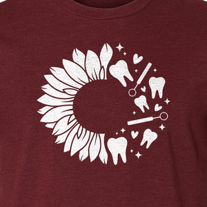 Dentist T-Shirt, Sunflower and Dental Tools Graphic for Hygienists, Students and Clinic Staff