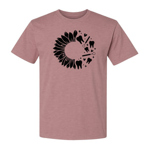Dentist T-Shirt, Sunflower and Dental Tools Graphic for Hygienists, Students and Clinic Staff