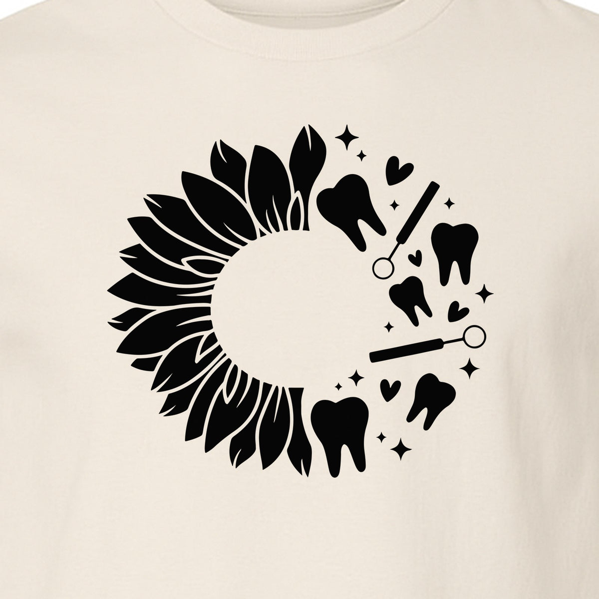 Dentist T-Shirt, Sunflower and Dental Tools Graphic for Hygienists, Students and Clinic Staff