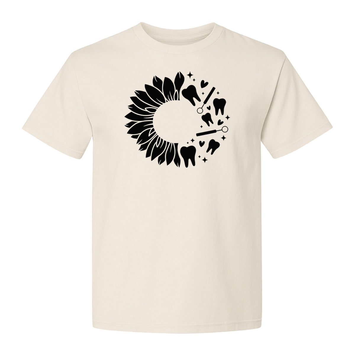 Dentist T-Shirt, Sunflower and Dental Tools Graphic for Hygienists, Students and Clinic Staff