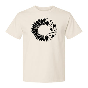Dentist T-Shirt, Sunflower and Dental Tools Graphic for Hygienists, Students and Clinic Staff