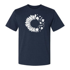 Dentist T-Shirt, Sunflower and Dental Tools Graphic for Hygienists, Students and Clinic Staff