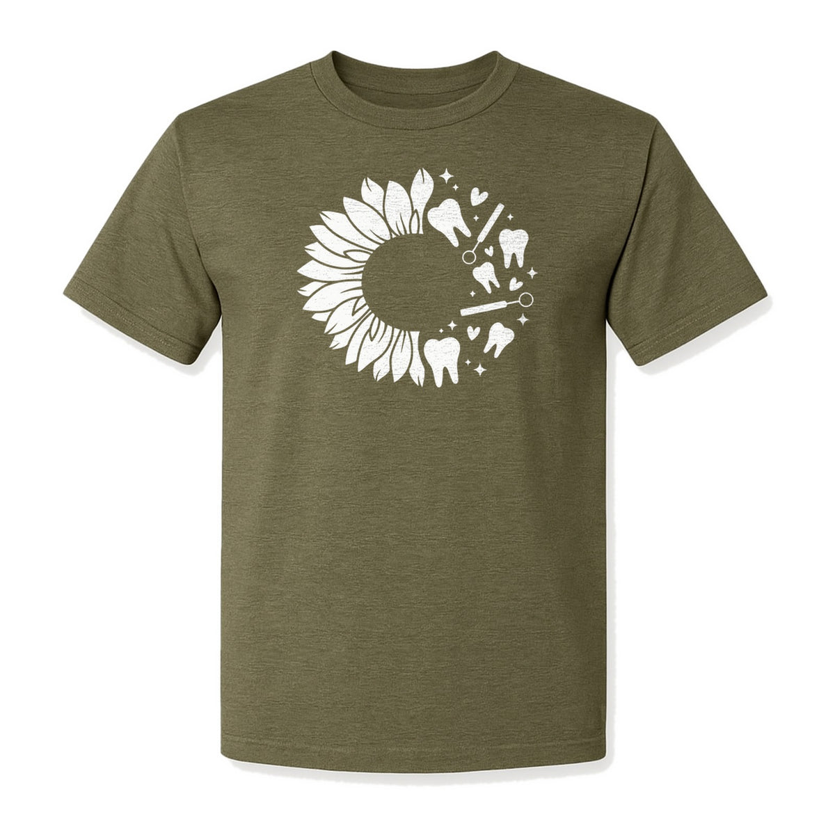 Dentist T-Shirt, Sunflower and Dental Tools Graphic for Hygienists, Students and Clinic Staff