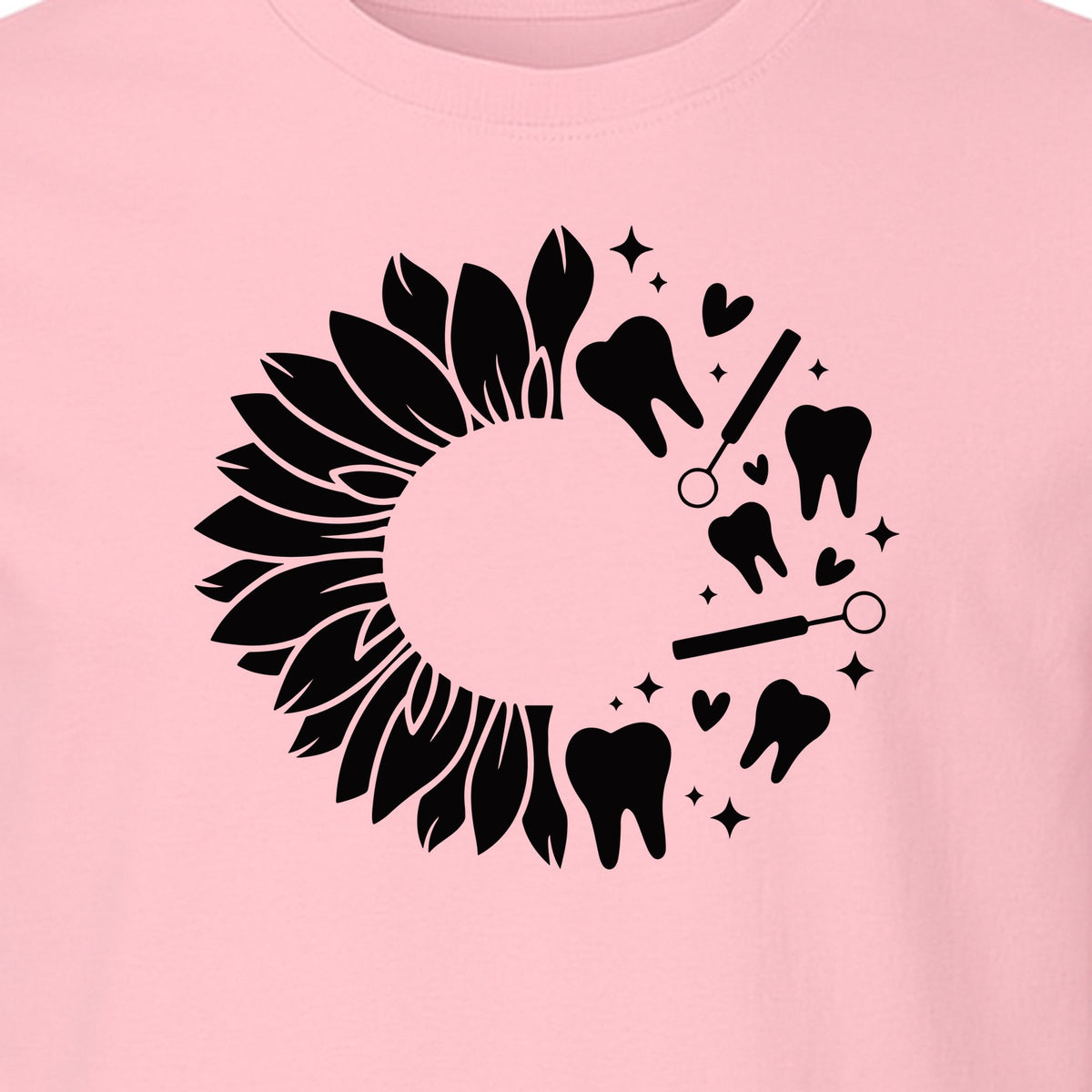 Dentist T-Shirt, Sunflower and Dental Tools Graphic for Hygienists, Students and Clinic Staff