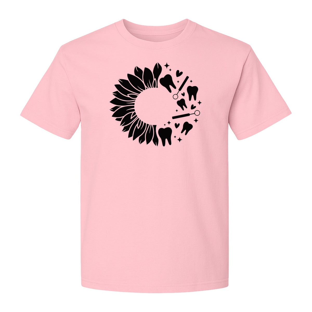 Dentist T-Shirt, Sunflower and Dental Tools Graphic for Hygienists, Students and Clinic Staff