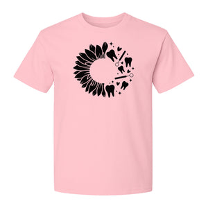 Dentist T-Shirt, Sunflower and Dental Tools Graphic for Hygienists, Students and Clinic Staff