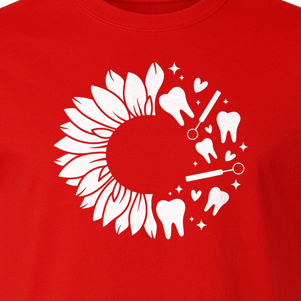Dentist T-Shirt, Sunflower and Dental Tools Graphic for Hygienists, Students and Clinic Staff