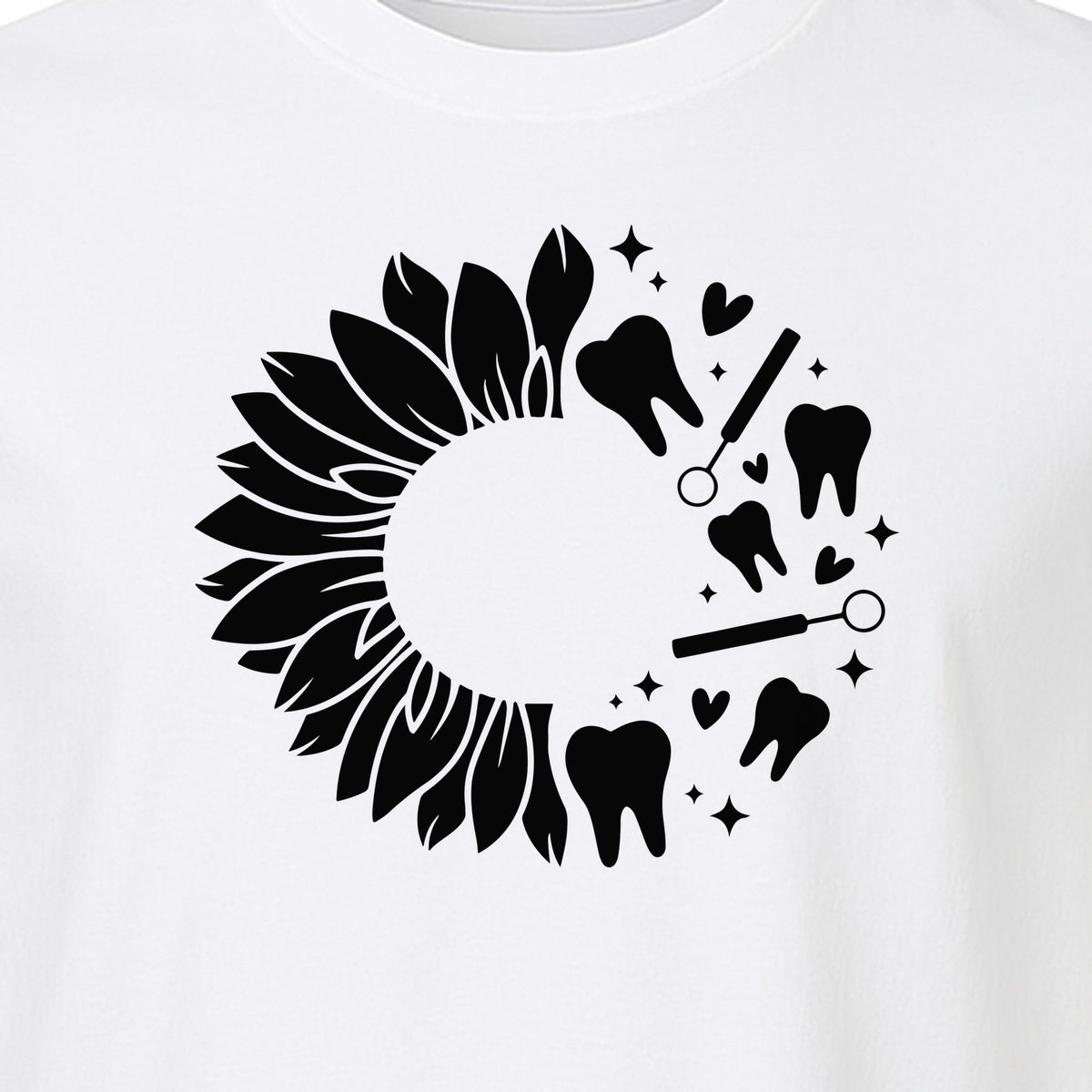 Dentist T-Shirt, Sunflower and Dental Tools Graphic for Hygienists, Students and Clinic Staff