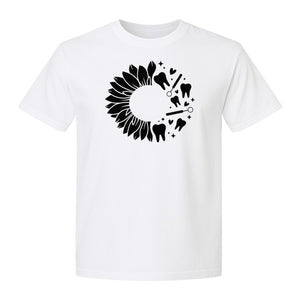 Dentist T-Shirt, Sunflower and Dental Tools Graphic for Hygienists, Students and Clinic Staff