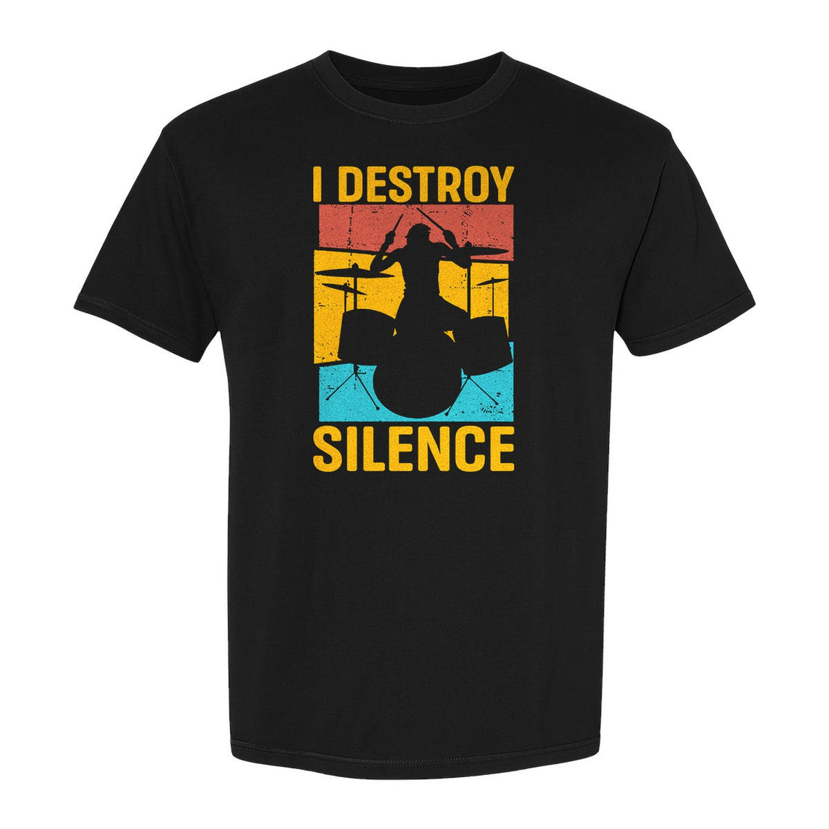 Drummer T-Shirt, I Destroy Silence Vintage Drum Set Graphic Gift for Musicians and Percussionists