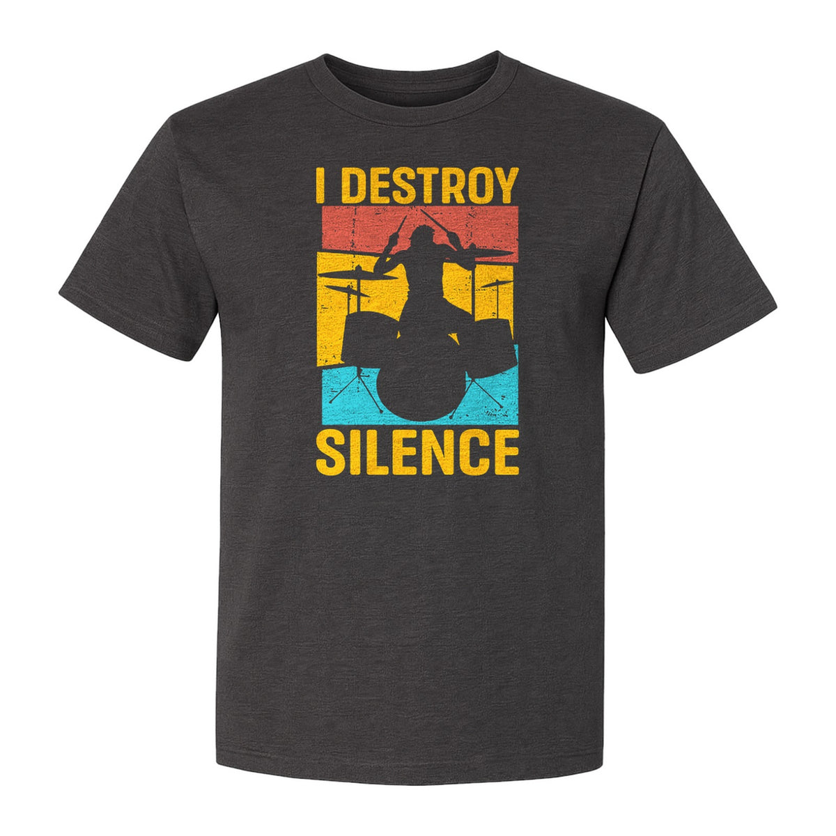 Drummer T-Shirt, I Destroy Silence Vintage Drum Set Graphic Gift for Musicians and Percussionists
