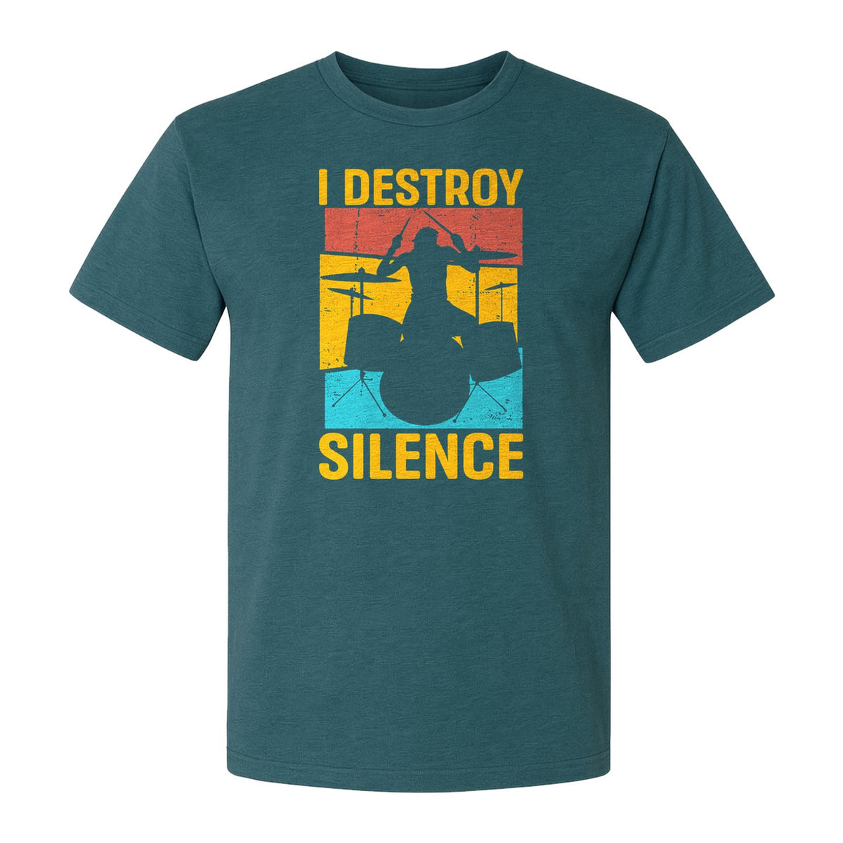 Drummer T-Shirt, I Destroy Silence Vintage Drum Set Graphic Gift for Musicians and Percussionists